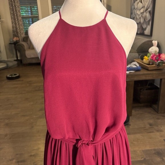 Donna Morgan Red Halter Maxi Dress for Prom - Picture 2 of 6